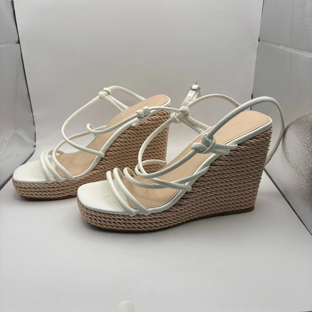 Marc Fisher Zesty White Strappy Woven Rope Platform Wedge Sandals Womens 8M
